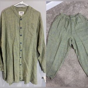 Flax Green Plaid Casual Button Down Shirt